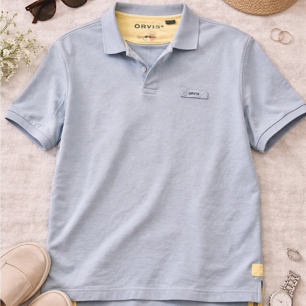 Orvis Light Blue Cotton Polo Shirt XXL Preppy Golf Casual